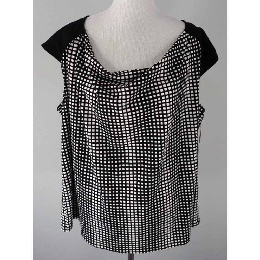 Lane Bryant Blouse Shirt Top Womens 14/16 Black White Sleeveless Cowl Drape Neck